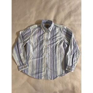 LL Bean Womens Striped Button Down Shirt Small Reg Blue White Cotton Casual